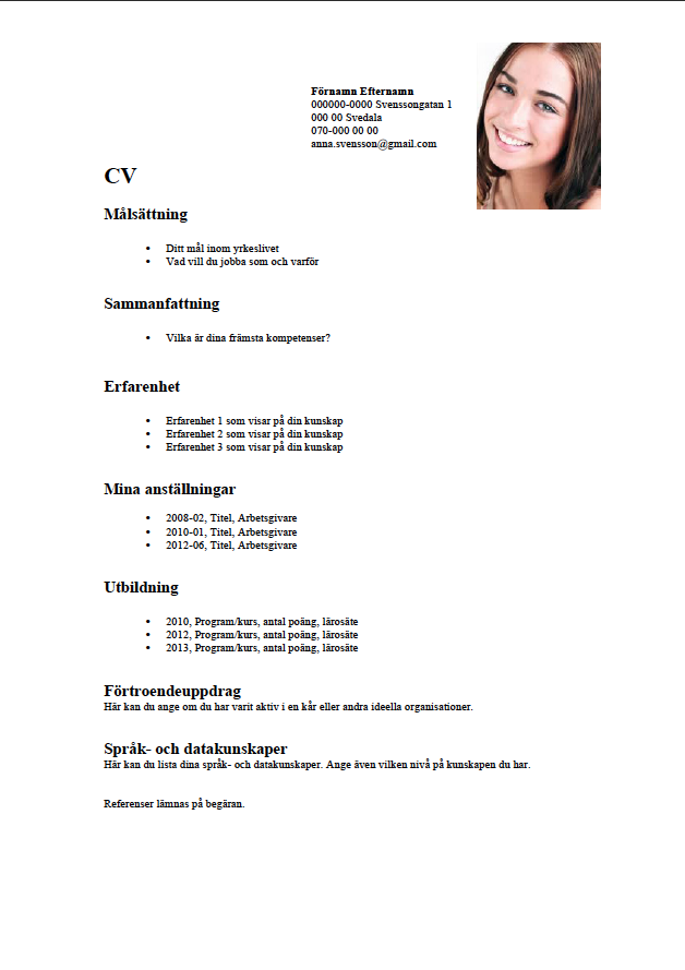 CV-mall för student